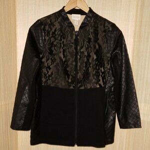 Chico's Faux Leather And Lace Zip Up Blazer 8